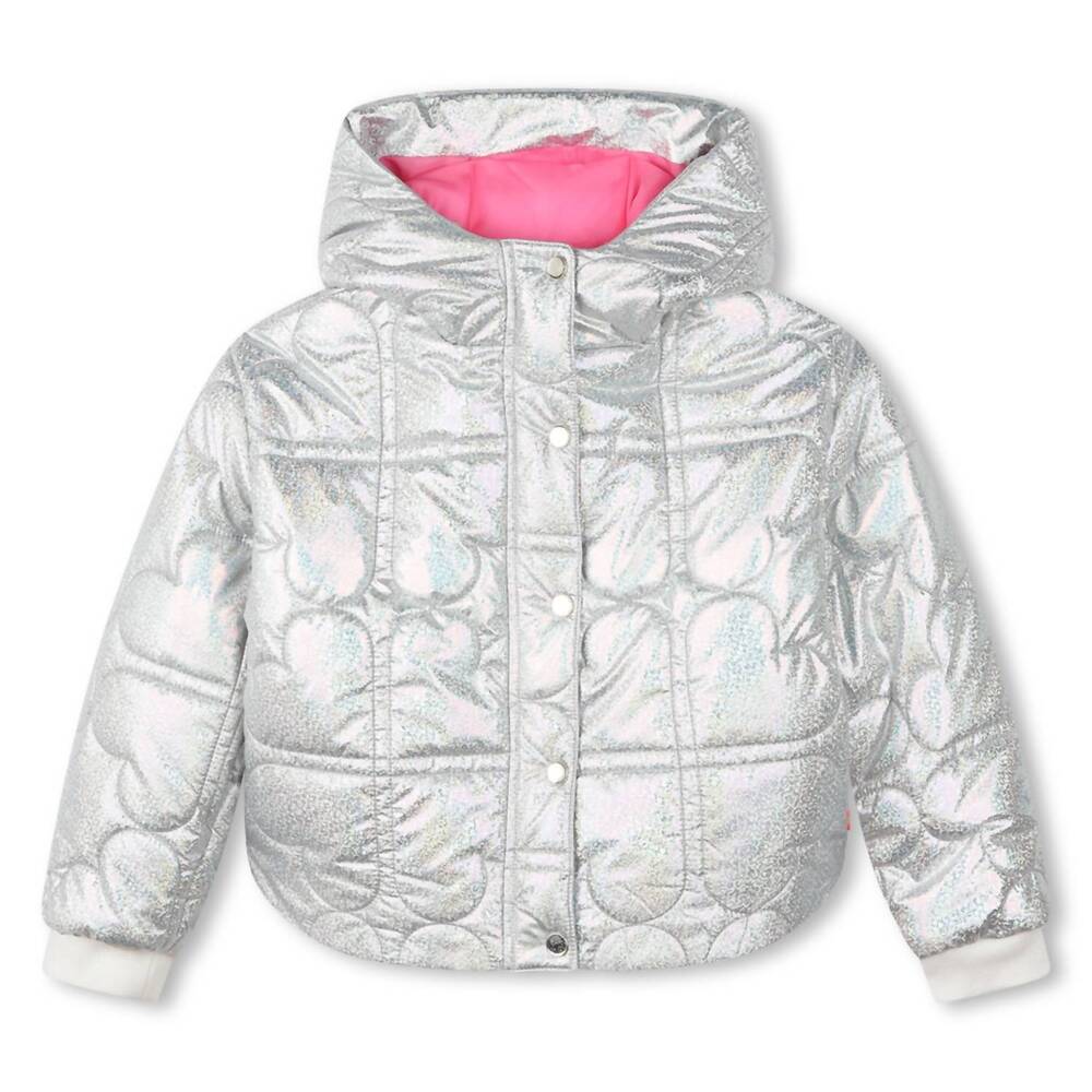 NEW BILLIEBLUSH girl's quilted iridescent puffer jacket in silver